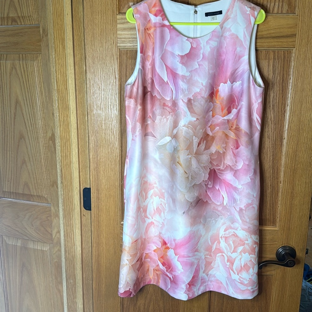 Tommy Hilfiger Floral Print Dress Peonies Pink Sleeveless, Size 14